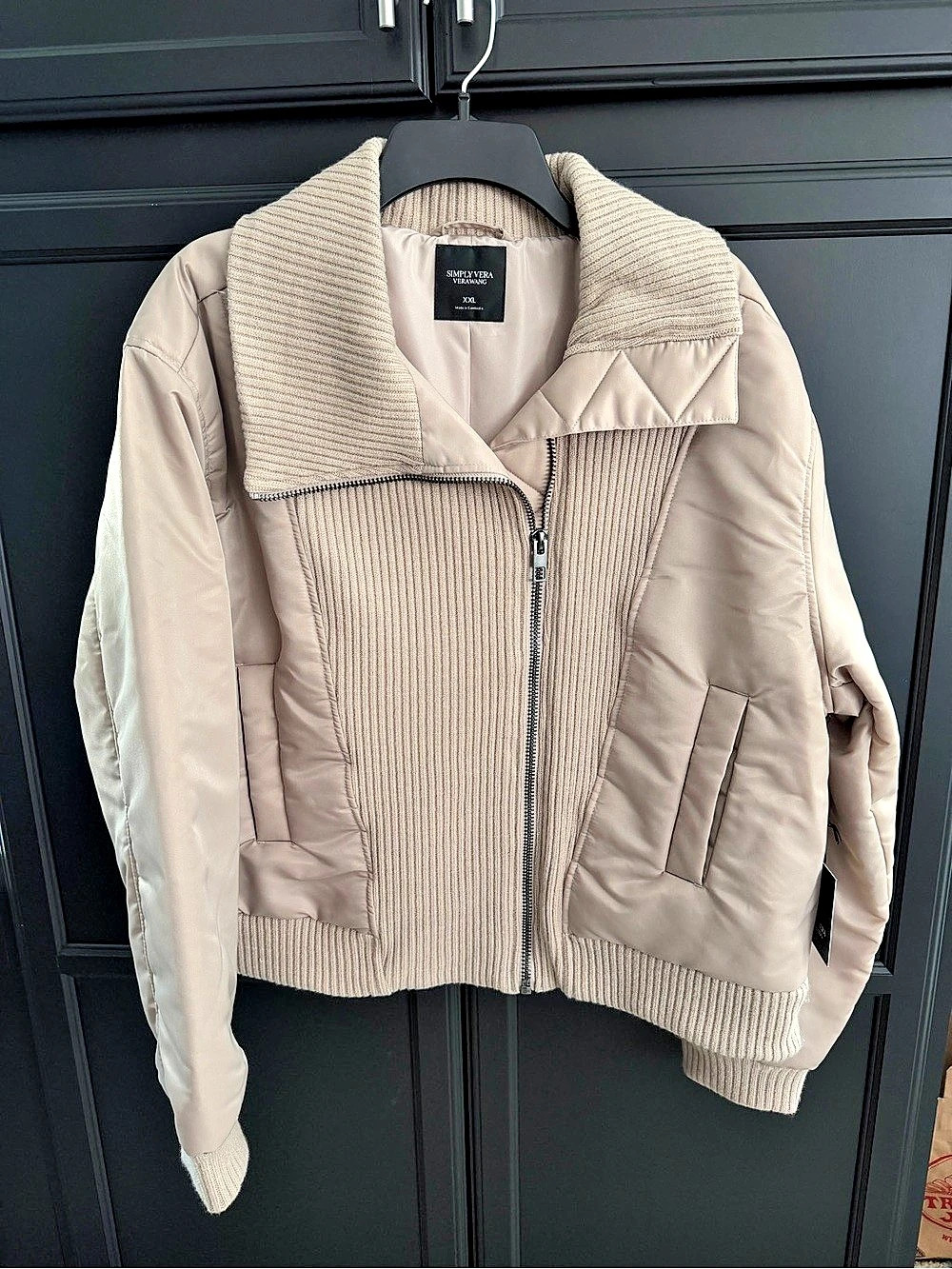 Simply Vera Wang Mixed Media Bomber Jacket Beige XXL